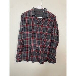 Woolrich Flannel Shirt Mens Medium Gray Red Plaid Excellent Cotton Button Down